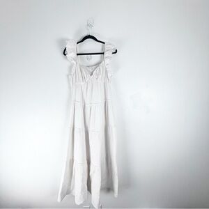 FREE THE ROSES 100% Cotton White Gauzy Tiered Lined Pockets Midi Dress Medium